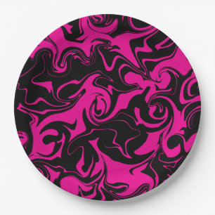 Assiettes En Carton Déversement - Magenta et noir