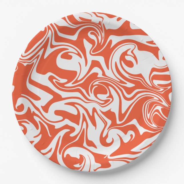 Assiettes En Carton Déversement - Orange et blanc (Devant)
