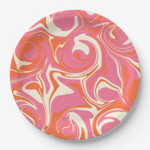 Assiettes En Carton Déversement - rose, orange et crème