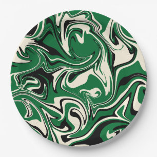 Assiettes En Carton Déversement - vert, crème et noir