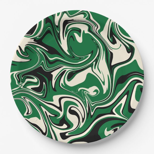 Assiettes En Carton Déversement - vert, crème et noir (Devant)