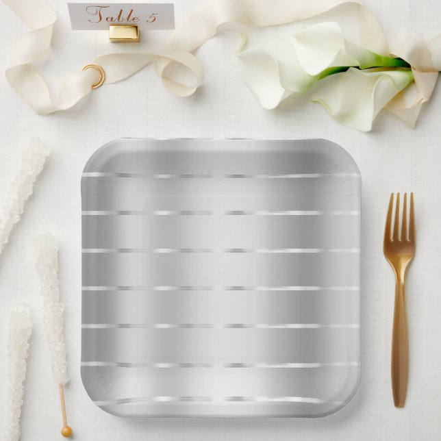 Assiettes En Carton Déversoir de mariage ruban argenté chic (Mariage)