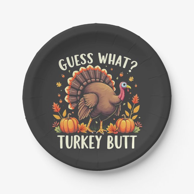 Assiettes En Carton Devinez Quoi ? Turquie Mais Thanksgiving Drôle (Devant)