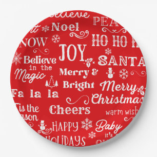 Assiettes En Carton Devis vacances   Mots de Noël Rouge