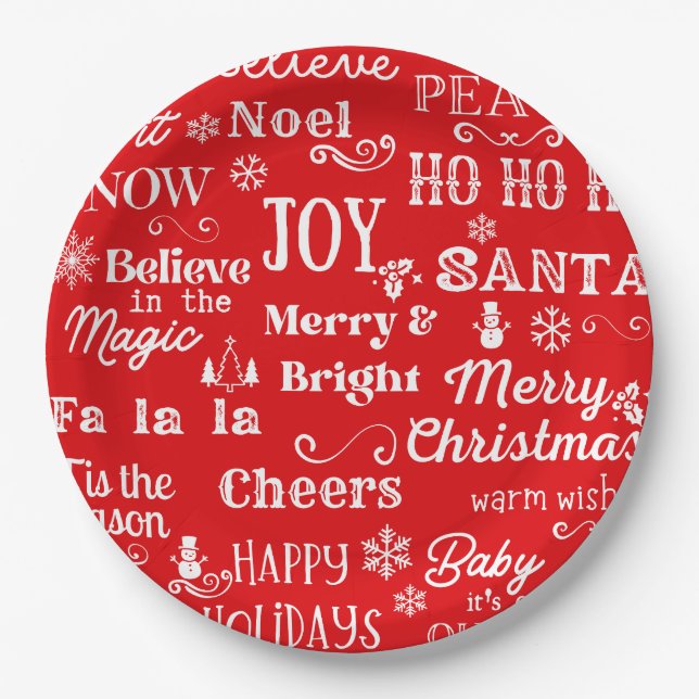 Assiettes En Carton Devis vacances | Mots de Noël Rouge (Devant)