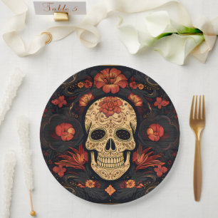 Assiettes En Carton Dia de Muertos ☠️ crâne à sucre