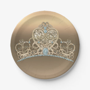Assiettes En Carton Diadème de cœur de princesse Glamour Or pour fête 