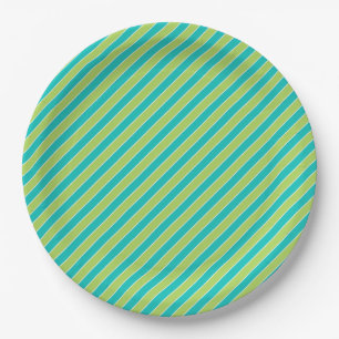 Assiettes En Carton Diagonal Bleu et Vert Grille moderne