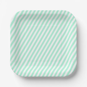 Assiettes En Carton Diagonal Pastel Mint Green Grandes Été
