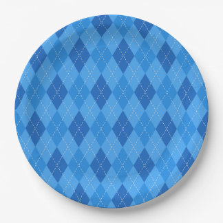 Assiettes En Carton Diamants bleu argyle avec ligne pointillée fine