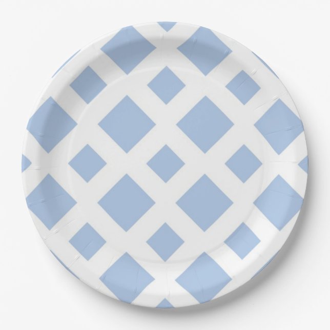 Assiettes En Carton Diamants bleu clair sur blanc (Devant)