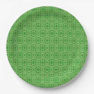 Assiettes En Carton Diamants damassés médiévaux, vert de pin foncé
