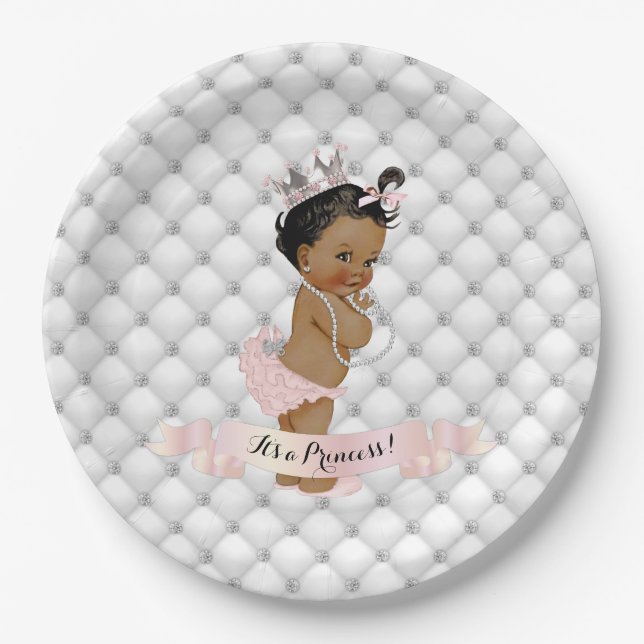 Assiettes En Carton Diamants de princes afro-américains bleu rose (Devant)