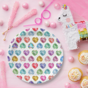 Assiettes En Carton Diamond Heart Aquarelle Motif mignon Pastel Girly
