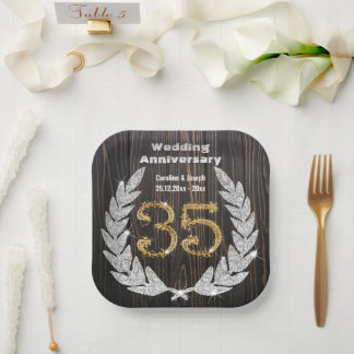 Assiettes En Carton Diamond Laurel & 35TH Gold, Anniversaire Mariage P