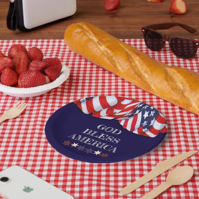 Assiettes En Carton Dieu patriotique bénir l'Amérique Rouge Blanc Bleu (Pique-nique)