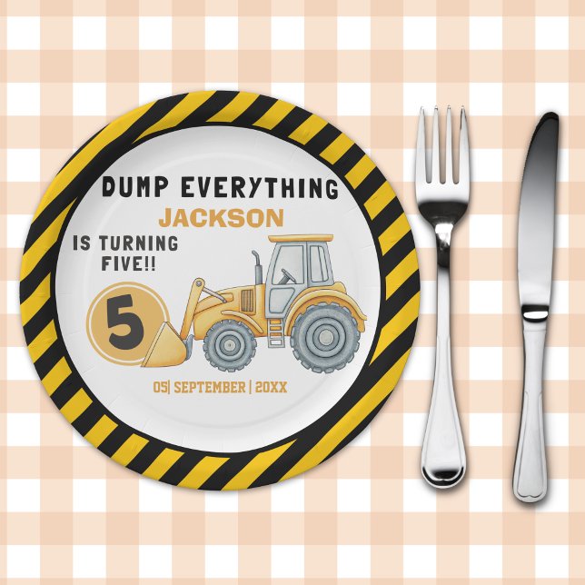Assiettes En Carton "Dig In! Construction Truck Party for 5th Birthday (Créateur téléchargé)