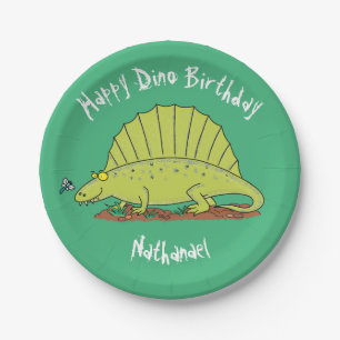 Assiettes En Carton Dimetrodon dinosaure vert heureux dessin animé