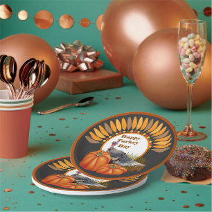 Assiettes En Carton Dinde de Thanksgiving avec motif citrouille