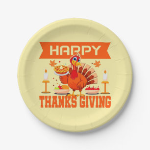 Assiettes En Carton Dinde de Thanksgiving joyeuse avec tarte Petite 9"
