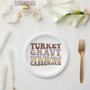 Assiettes En Carton Dinde Sauce Haricots Et Roulés D'automne Thanksgiv