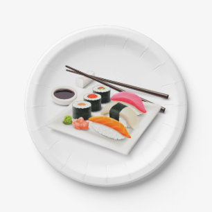 Assiettes En Carton Dîner à thème japonais avec art sushi