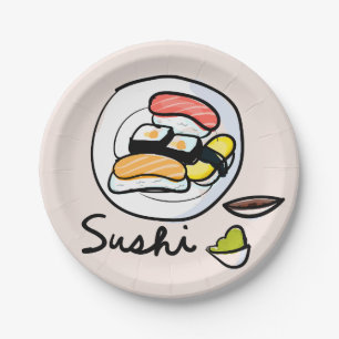 Assiettes En Carton Dîner à thème japonais avec art sushi