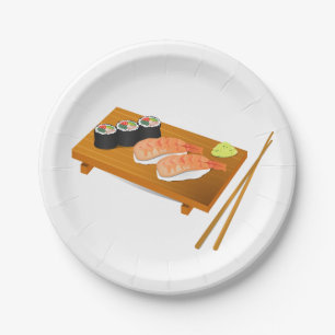 Assiettes En Carton Dîner à thème japonais avec des sushis art