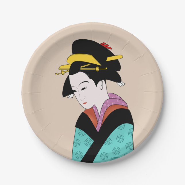 Assiettes En Carton Dîner à thème japonais avec Geisha (Devant)