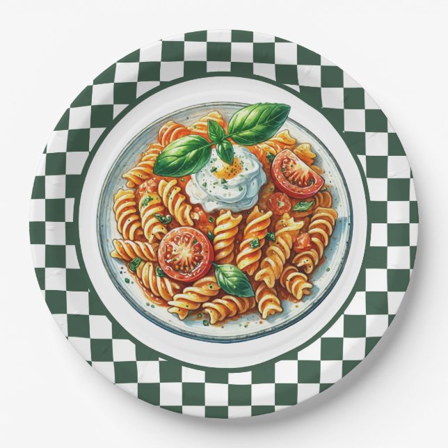 Assiettes En Carton Dîner aux pâtes en spirale (Devant)