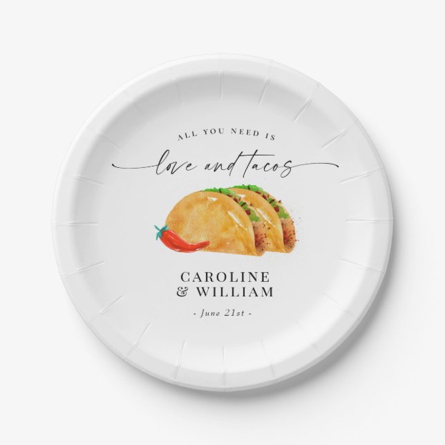 Assiettes En Carton Dîner de répétition Amour et Tacos (Devant)