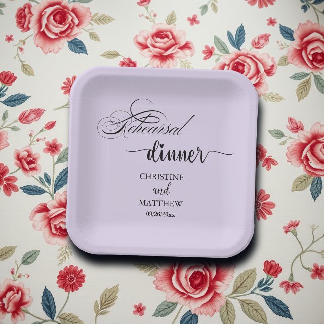 Assiettes En Carton Dîner de répétition calligraphié élégant violet cl (Créateur téléchargé)