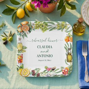 Assiettes En Carton Dîner de répétition de mariage chic italien citrou