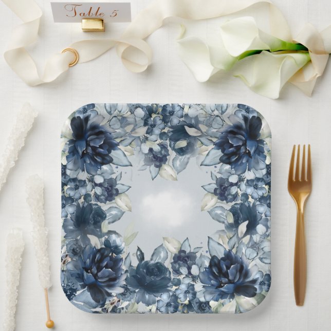 Assiettes En Carton Dîner Mariage Cascadation Navy Peonies (Mariage)