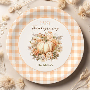 Assiettes En Carton Dîner Thanksgiving Citrouille En vichy Pastel