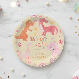 Assiettes En Carton Dino-mite dino rose fête d'anniversaire