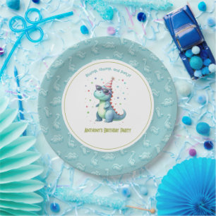 Assiettes En Carton Dino-Mite "Stomp, Chomp & Party" Dinosaur Annivers