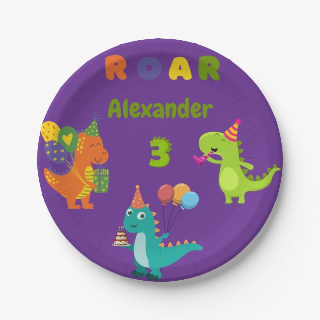 Assiettes En Carton Dino-tastic fête d'anniversaire de 3 ans (Devant)