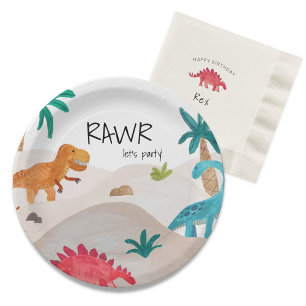 Assiettes En Carton Dinos Peint fête d'anniversaire