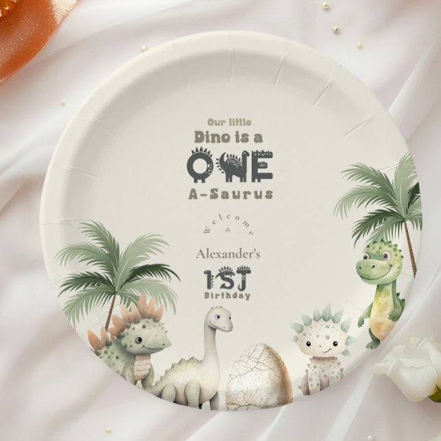 Assiettes En Carton Dinosaur 1er anniversaire fête (Créateur téléchargé)
