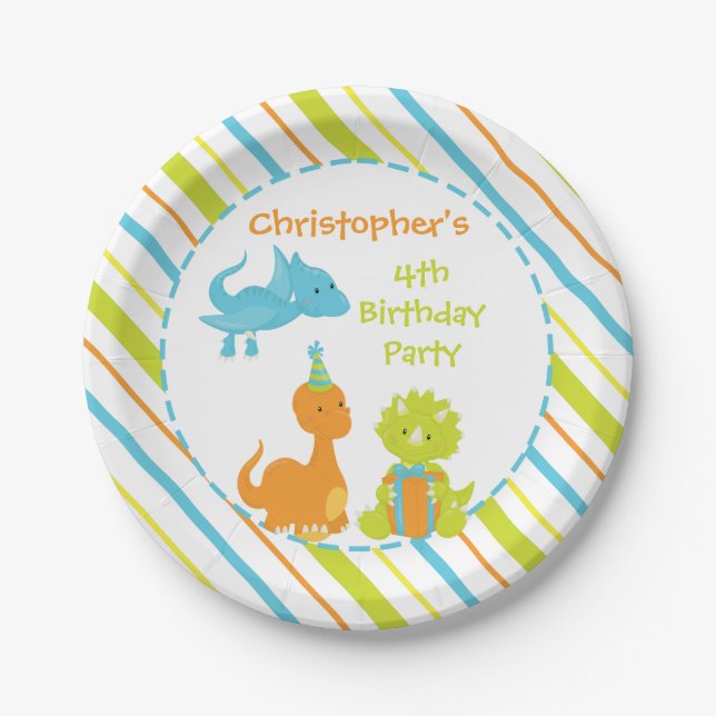 Assiettes En Carton Dinosaur Anniversaire Dino Plaque personnalisée (Devant)