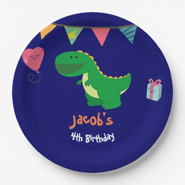 Assiettes En Carton Dinosaur Anniversaire Fête Bannière Garçons Amusan (Devant)