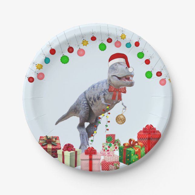 Assiettes En Carton Dinosaur Christmas (Devant)