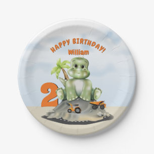 Assiettes En Carton Dinosaur Construction Boy Anniversaire