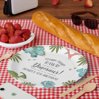 Assiettes En Carton Dinosaur fête d'anniversaire