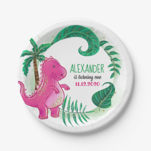 Assiettes En Carton Dinosaur fête d'anniversaire Pink Trex Dino