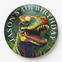 Dinosaur Garçons Plaques de papier d'anniversaire