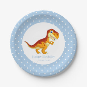 Assiettes En Carton Dinosaur Gold T Rex Blue Boy Party