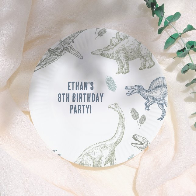 Assiettes En Carton Dinosaur Green & Blue Anniversaire (Créateur téléchargé)