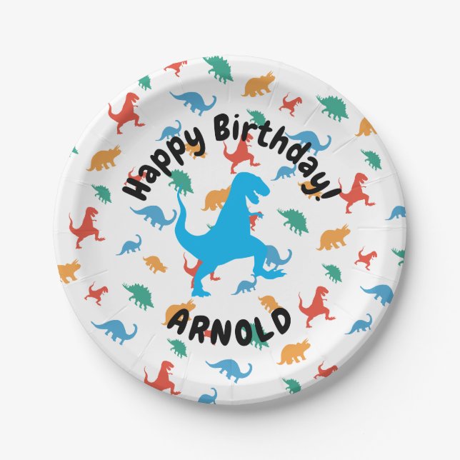 Assiettes En Carton Dinosaur Joyeux anniversaire Tyrannosaurus Plaques (Devant)